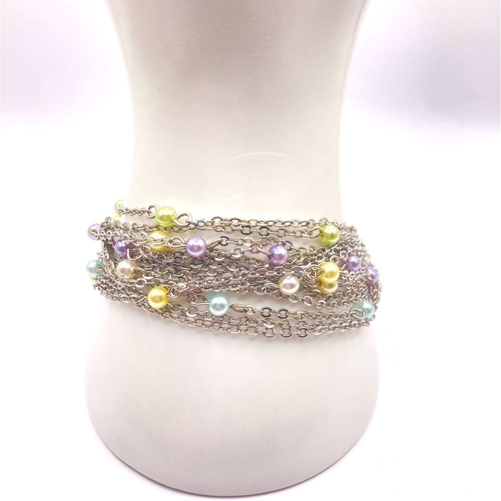 Silver multi strand multi color bead bracelet
